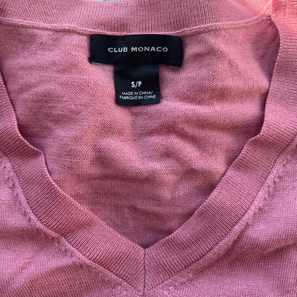 Club Monaco Lightweight V-Neck Sweater in Rose Pink - Picture 2 of 3
